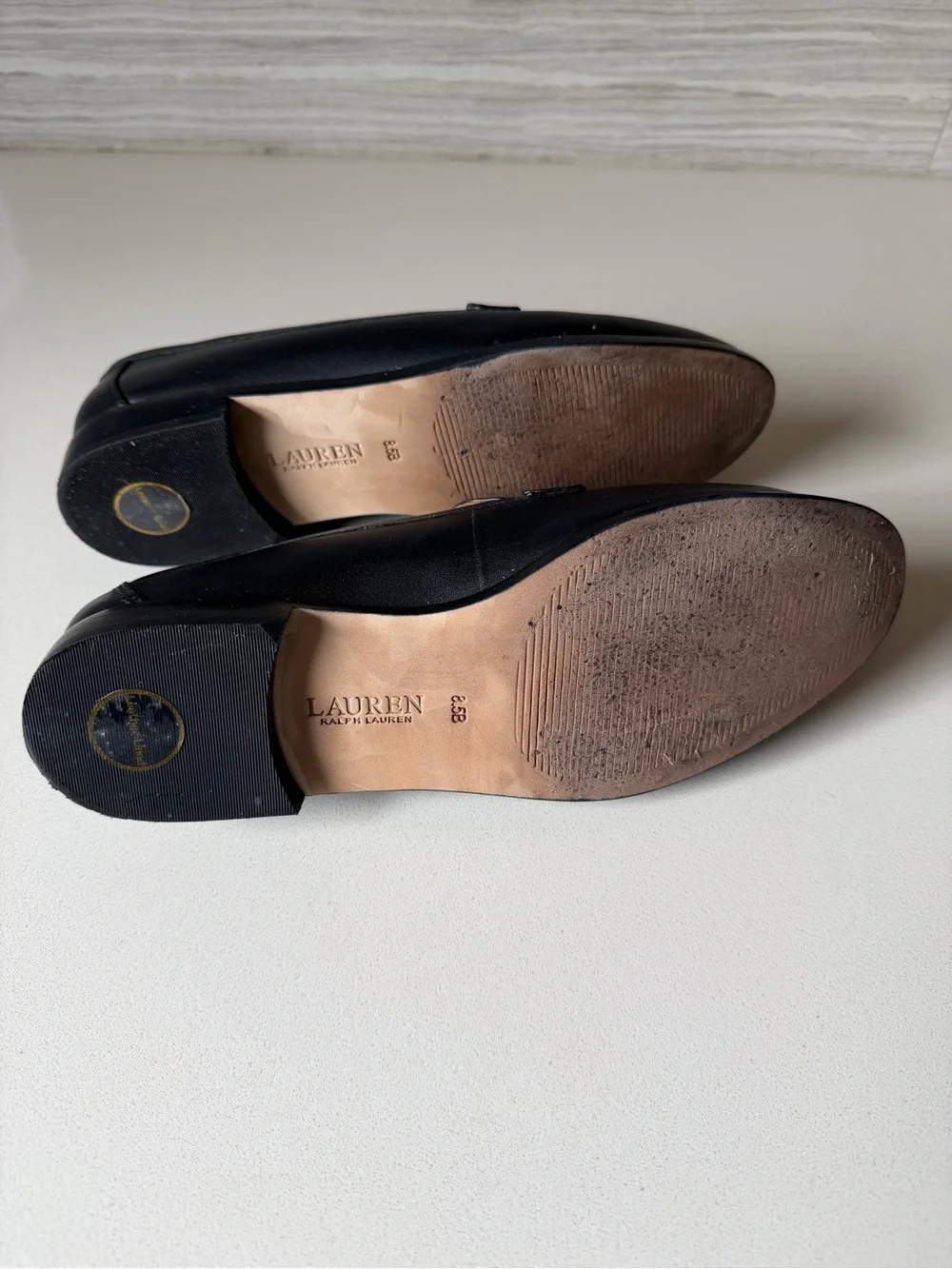 Lauren Ralph Lauren Black Leather Blaike Loafers with Gold Hardware